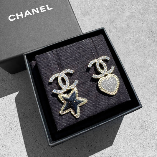 Chanel Enamel Heart Star Earrings