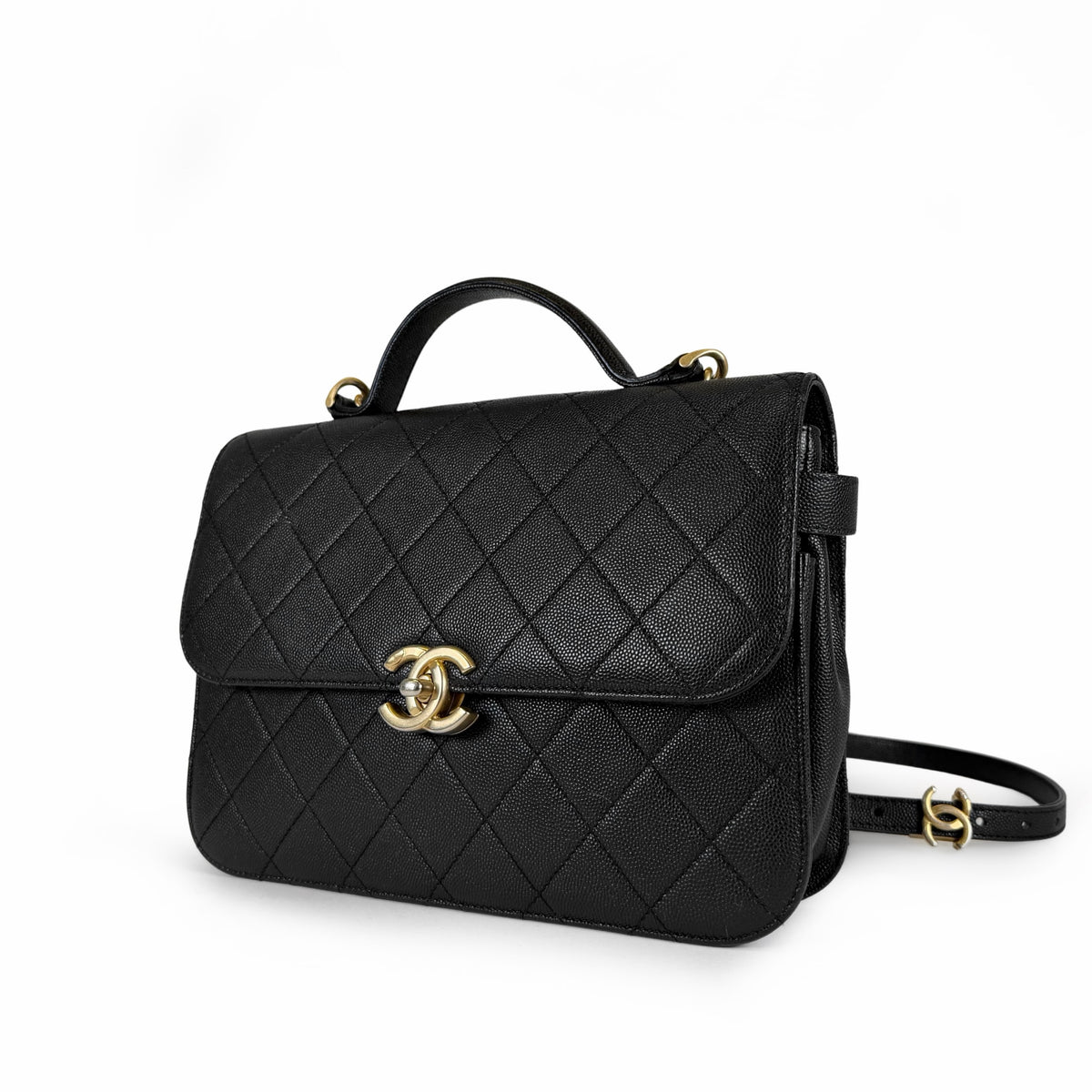 Chanel Quilted Caviar Leather Top Handle Bag