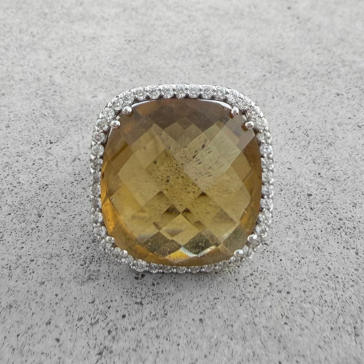 Estate Smoky Quartz Diamonds White Gold Ring