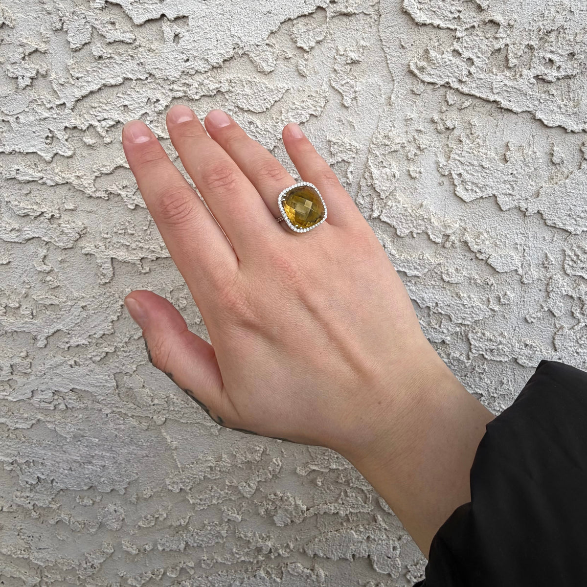 Estate Smoky Quartz Diamonds White Gold Ring