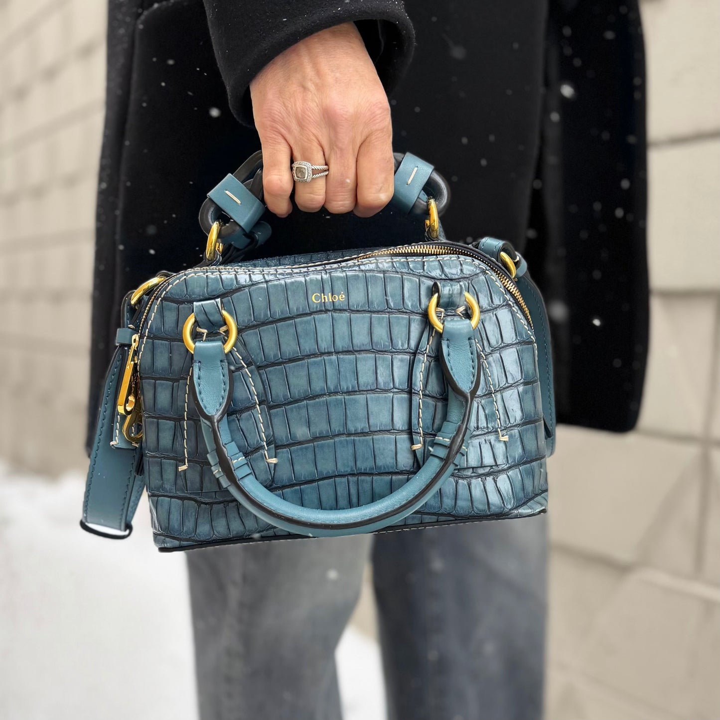 Chloé Small Daria Embossed Croc Bag