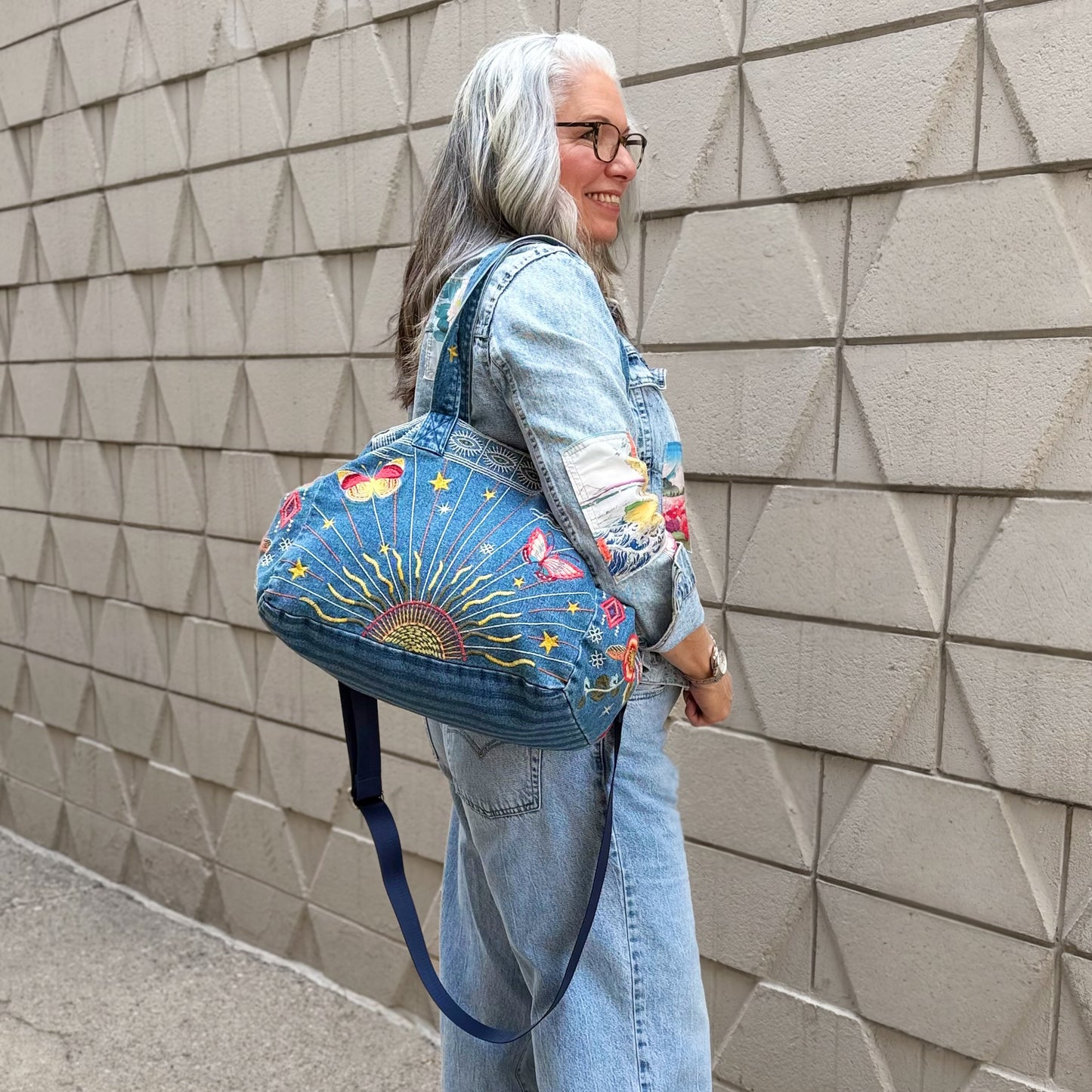Johnny Was 3J Workshop Cara Denim Duffle Tote Bag