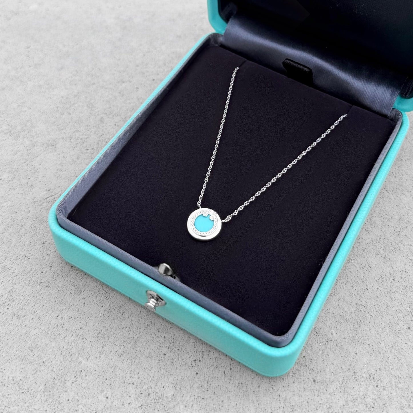 Tiffany & Co. T Circle White Gold Turquoise Diamonds Necklace
