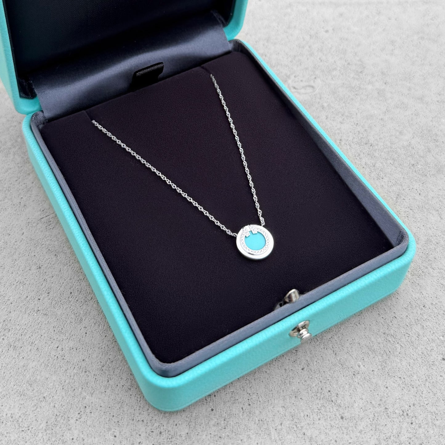 Tiffany & Co. T Circle White Gold Turquoise Diamonds Necklace