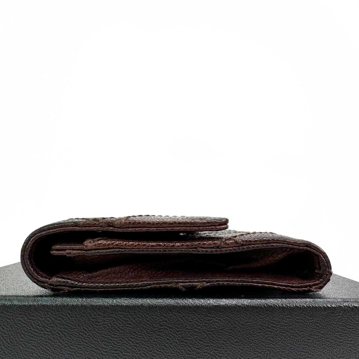 Chanel Distressed Caviar Leather Brown Wallet