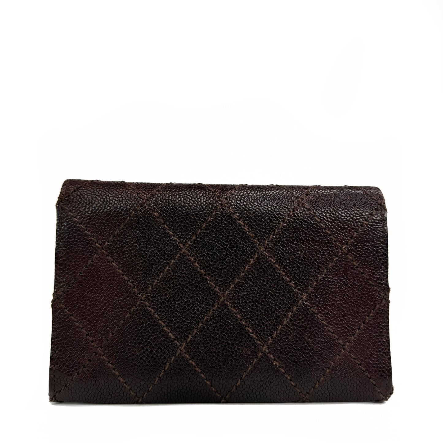 Chanel Distressed Caviar Leather Brown Wallet