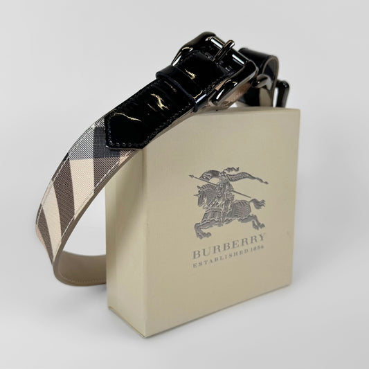 Burberry Check Canvas Patent Leather Belt