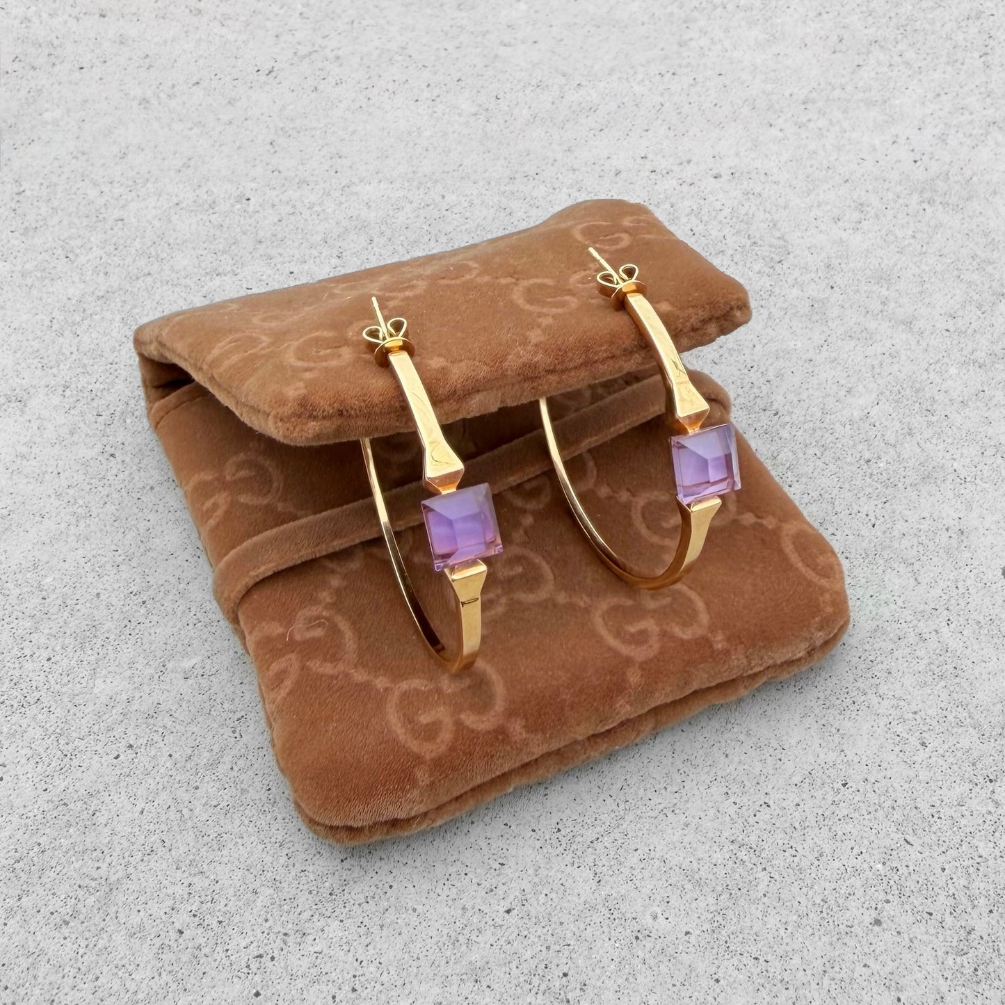 Gucci Amethyst, Mother-of-Pearl Doublets 18K Gold Hoop Earrings