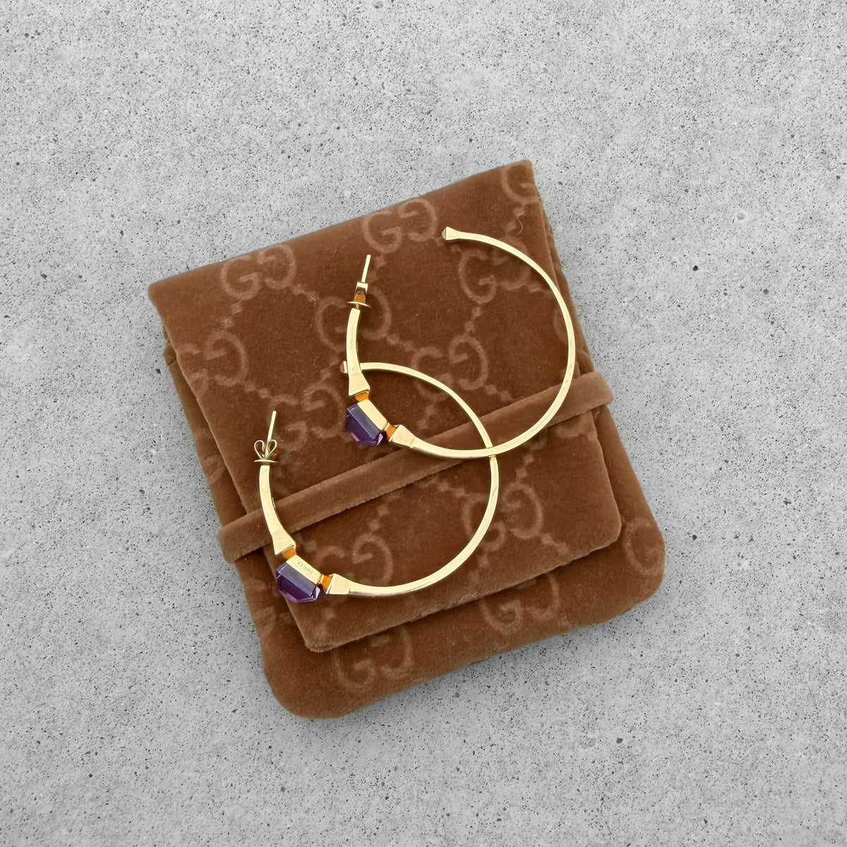 Gucci Amethyst, Mother-of-Pearl Doublets 18K Gold Hoop Earrings