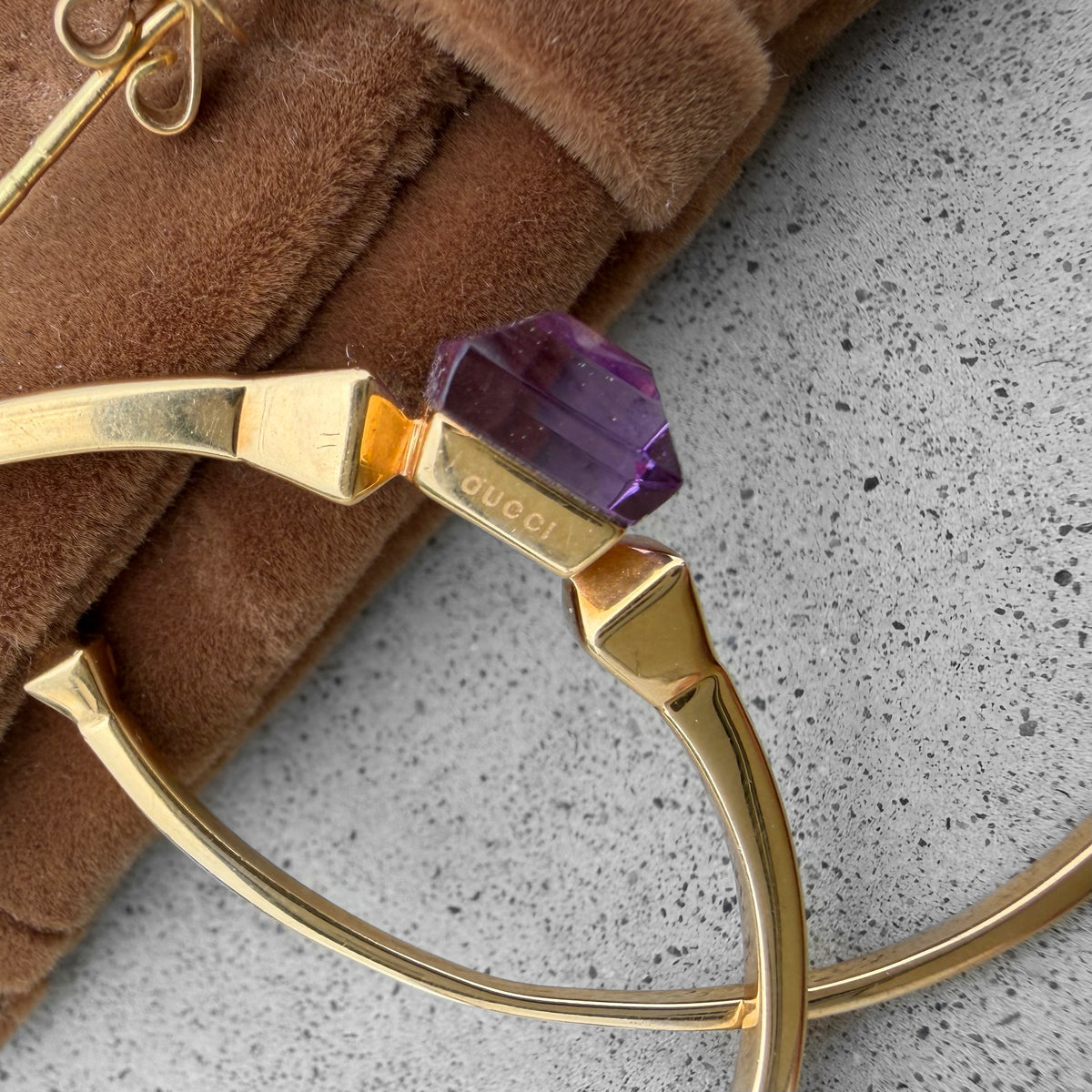 Gucci Amethyst, Mother-of-Pearl Doublets 18K Gold Hoop Earrings