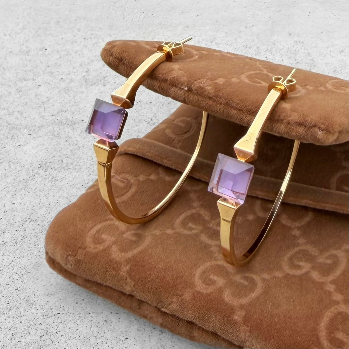 Gucci Amethyst, Mother-of-Pearl Doublets 18K Gold Hoop Earrings
