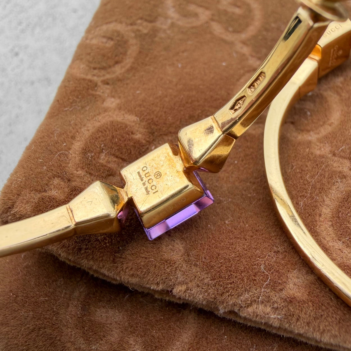Gucci Amethyst, Mother-of-Pearl Doublets 18K Gold Hoop Earrings