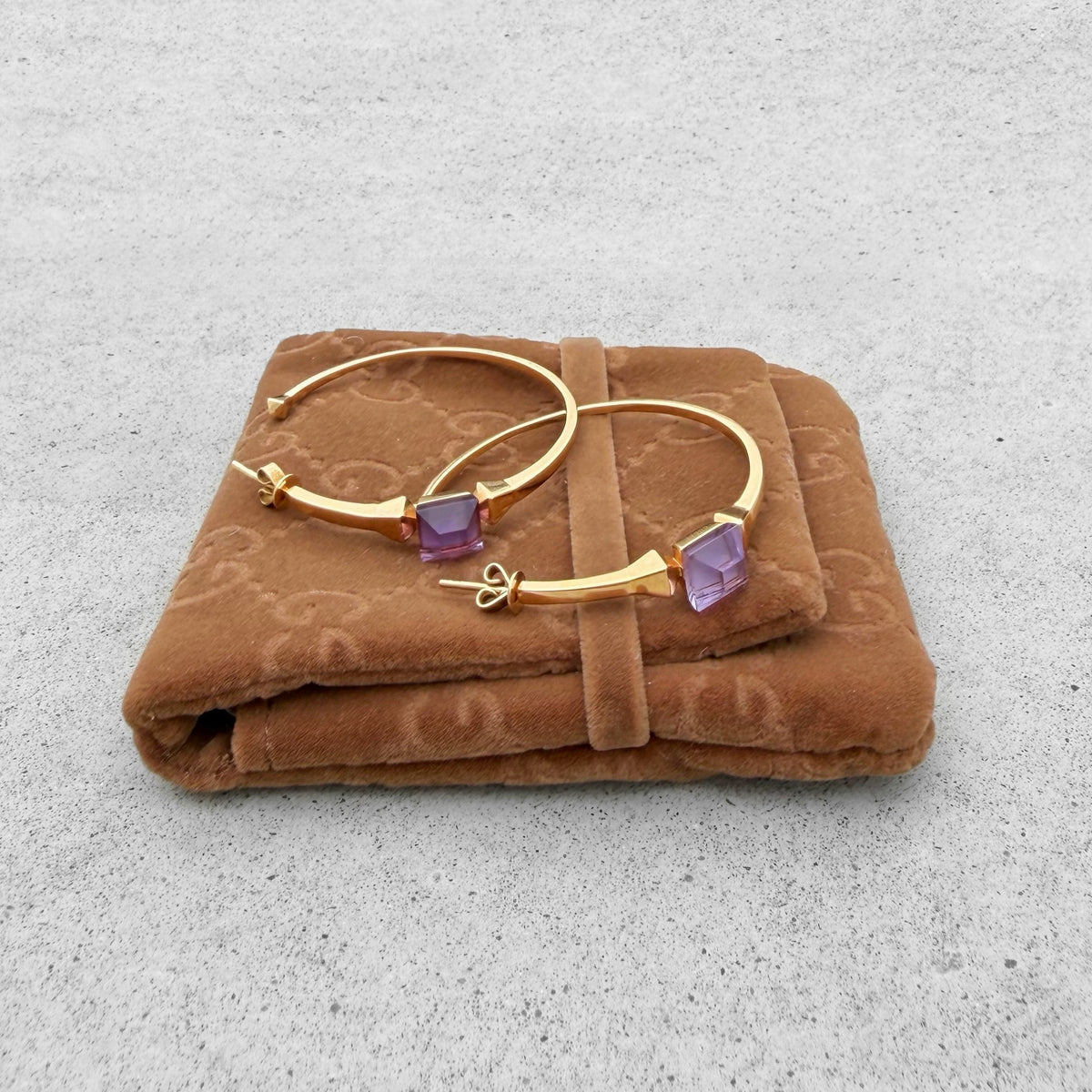 Gucci Amethyst, Mother-of-Pearl Doublets 18K Gold Hoop Earrings