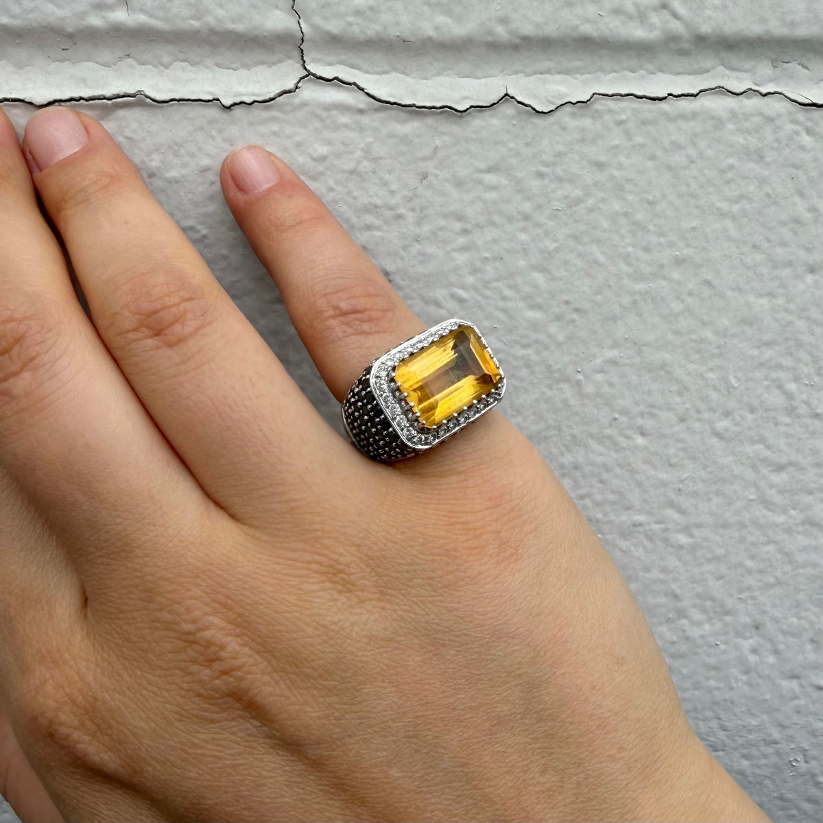 Estate 18K White Gold Citrine, Diamonds Ring