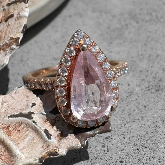 Pear Shaped Pink Sapphrie and Diamonds Rose Gold Ring