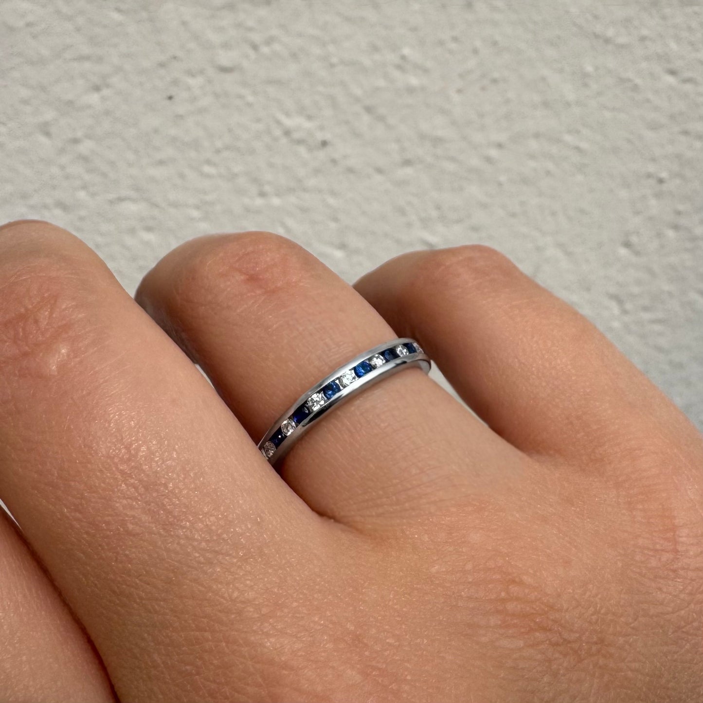 Custom Sapphire and Diamond 18K White Gold Band Ring