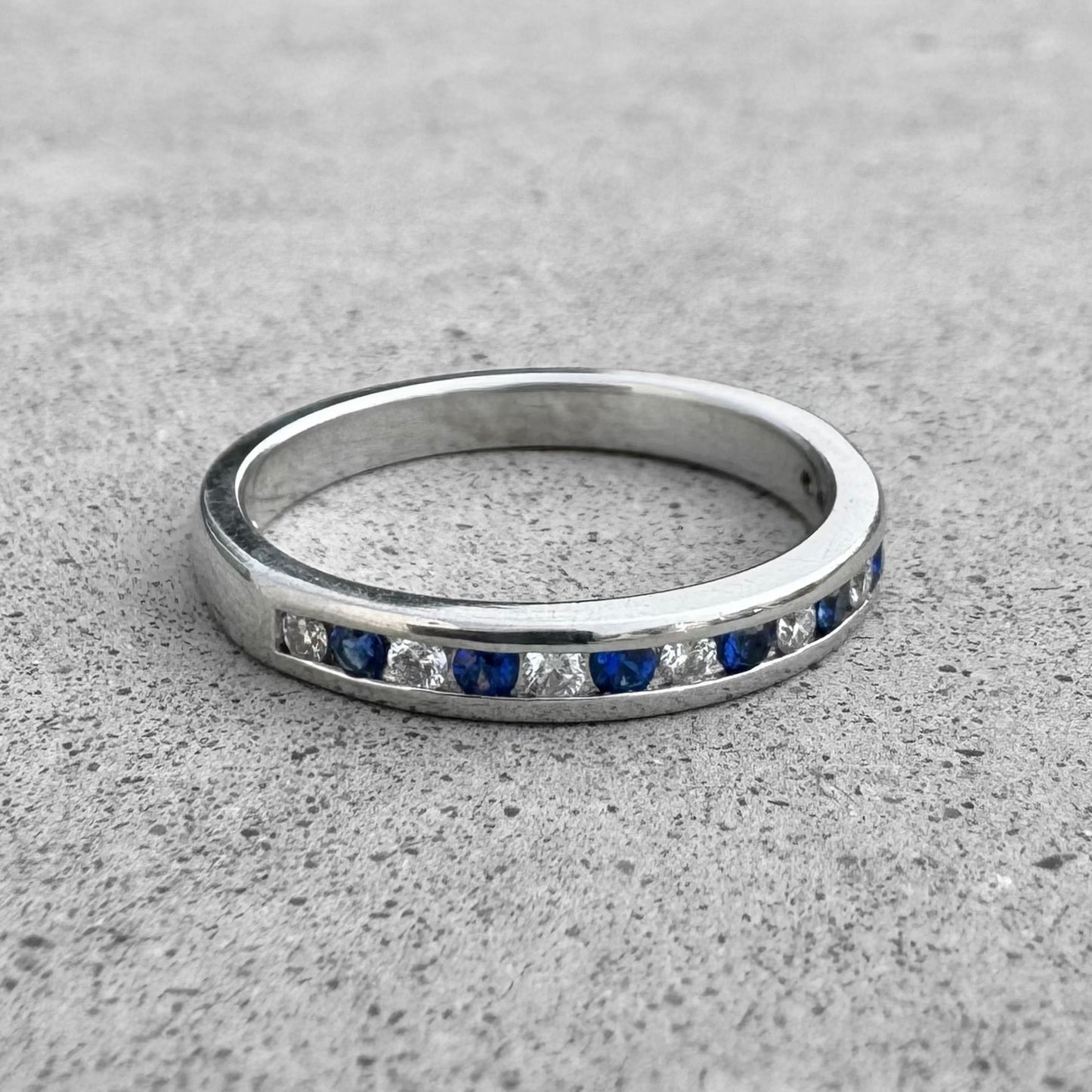 Custom Sapphire and Diamond 18K White Gold Band Ring