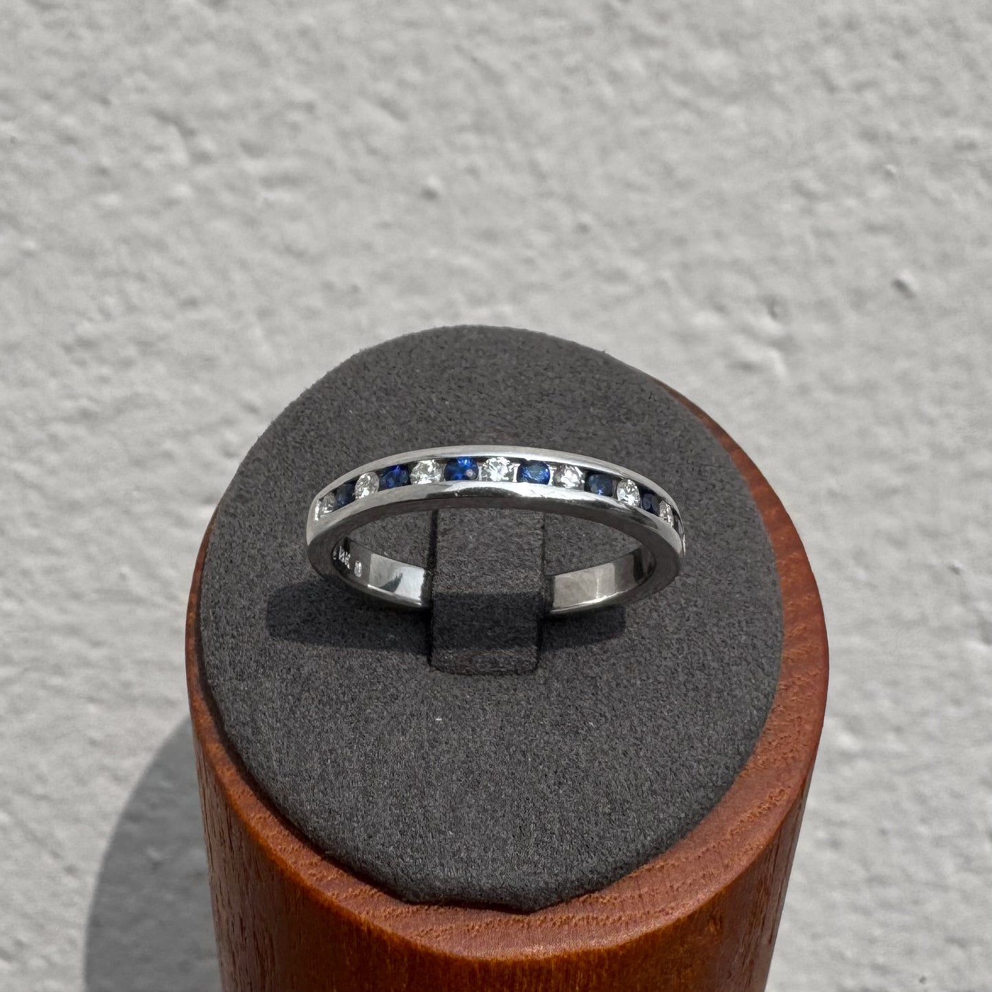 Custom Sapphire and Diamond 18K White Gold Band Ring