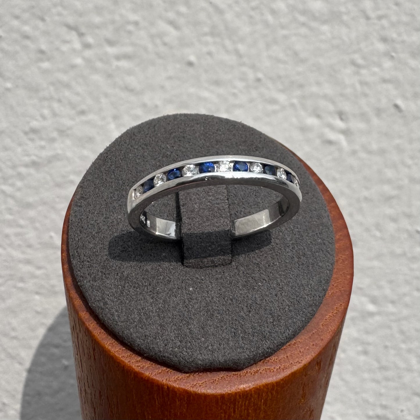 Custom Sapphire and Diamond 18K White Gold Band Ring