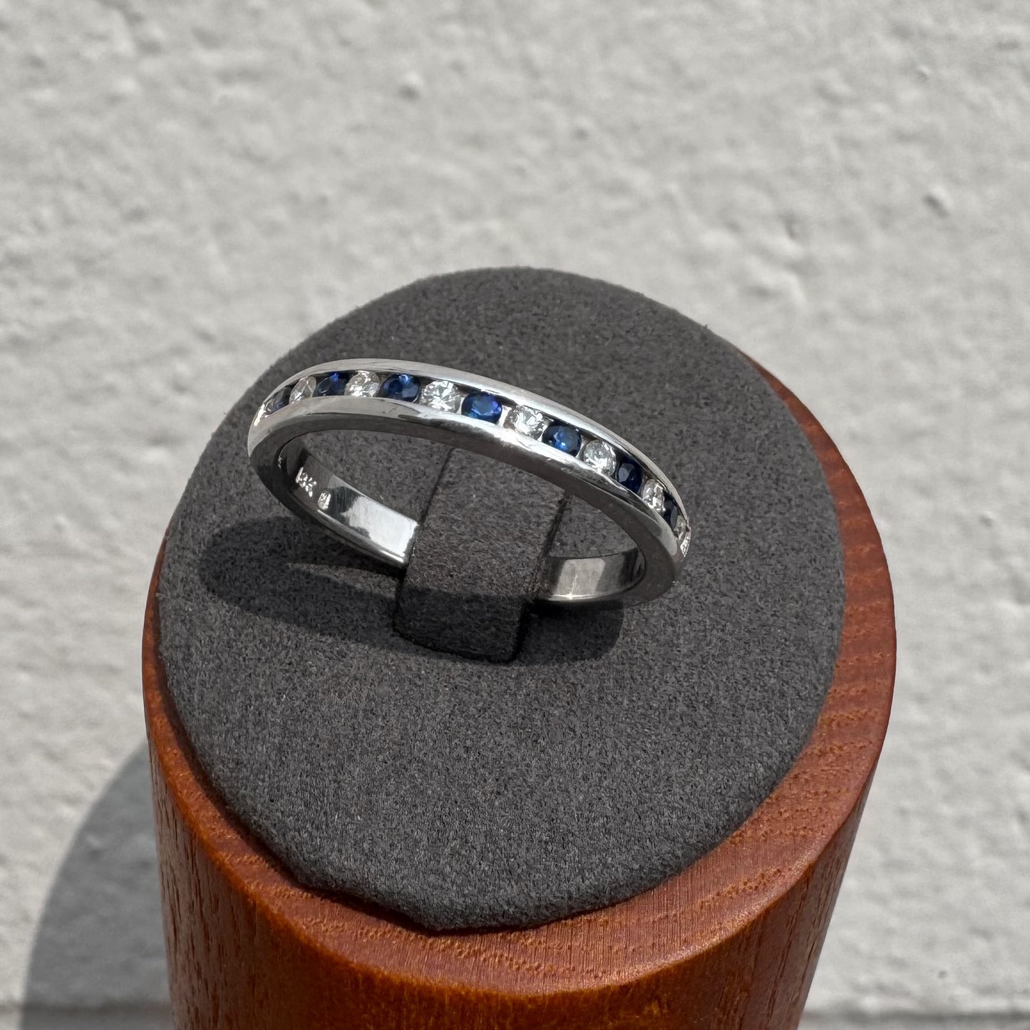 Custom Sapphire and Diamond 18K White Gold Band Ring