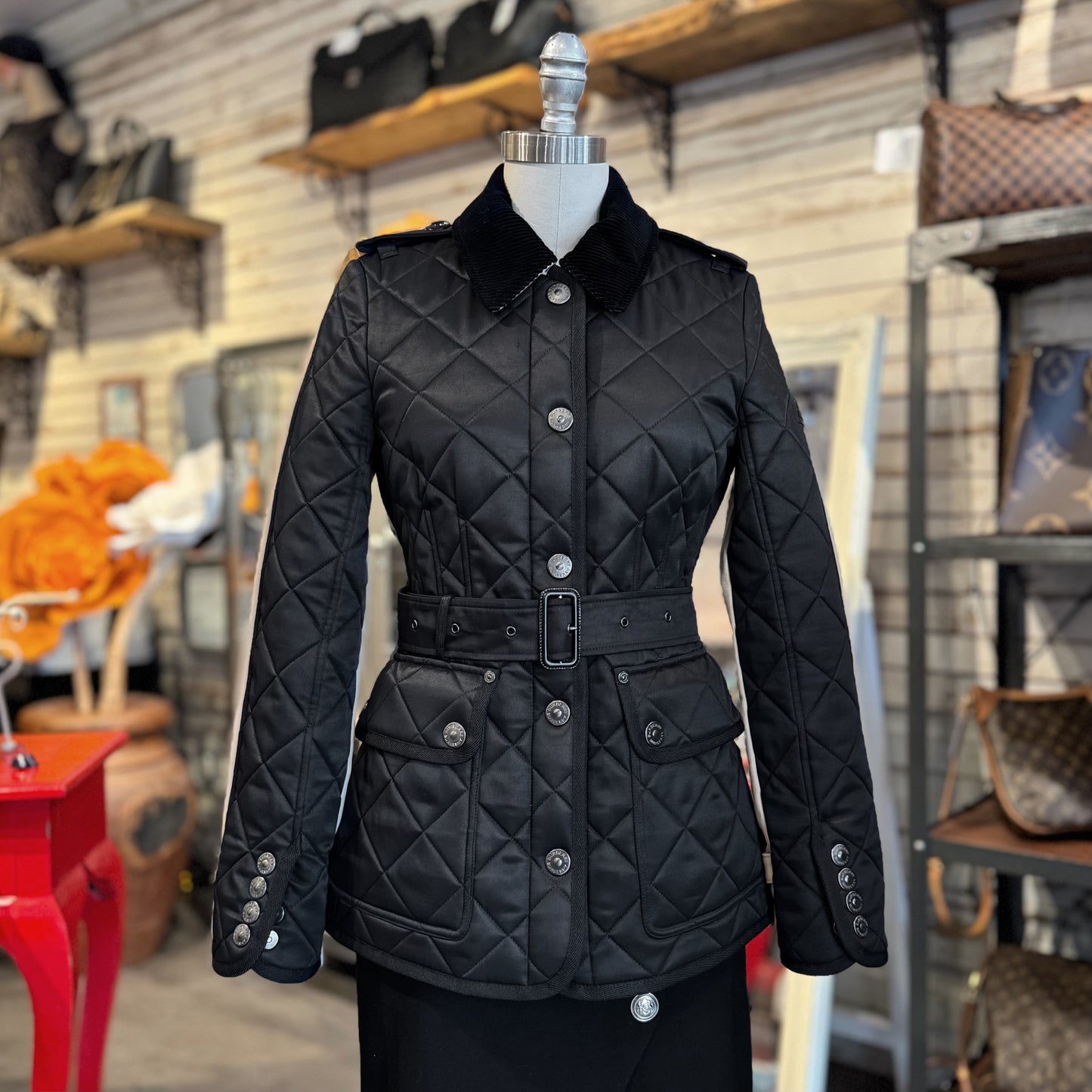 Burberry Diamond Quilting Belted Jacket