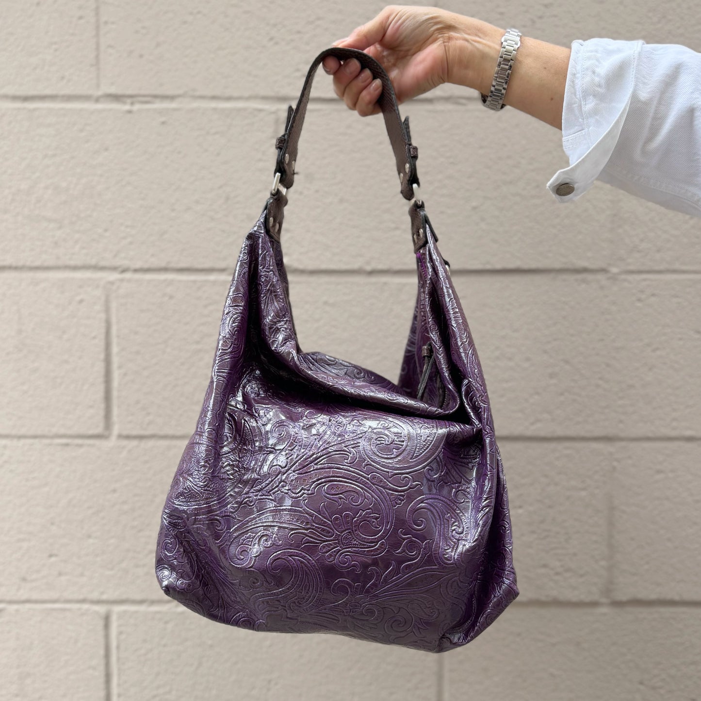 Etro Embossed Leather Paisley Hobo Bag