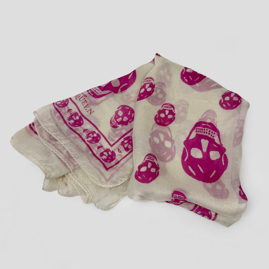 Alexander McQueen Pink White Skull Scarf