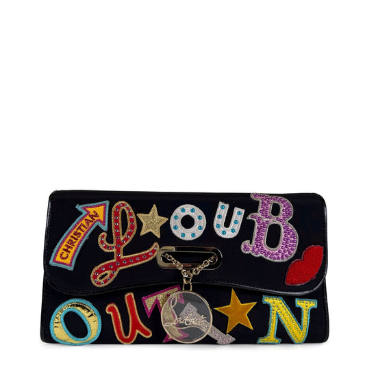 Christian Louboutin Canvas Patch Letters Riviera Clutch on Chain
