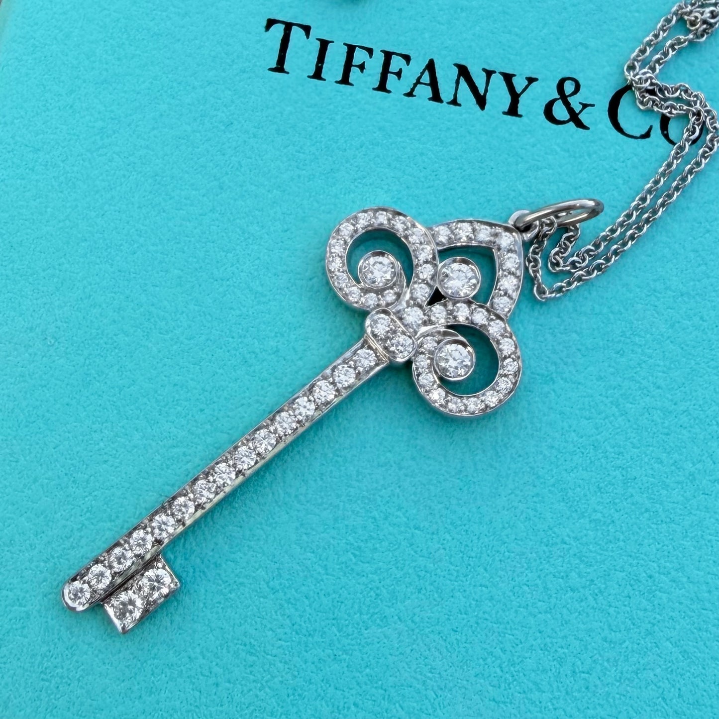 Tiffany & Co. Fleur de Lis Platinum Key Pendant Necklace