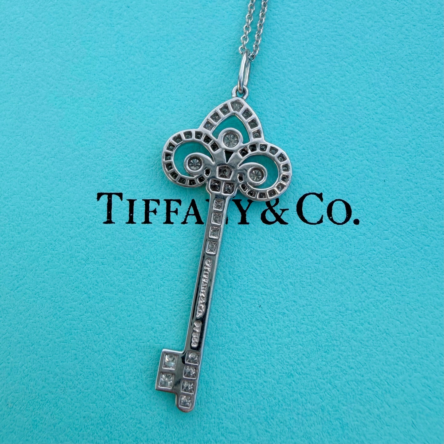 Tiffany & Co. Fleur de Lis Platinum Key Pendant Necklace