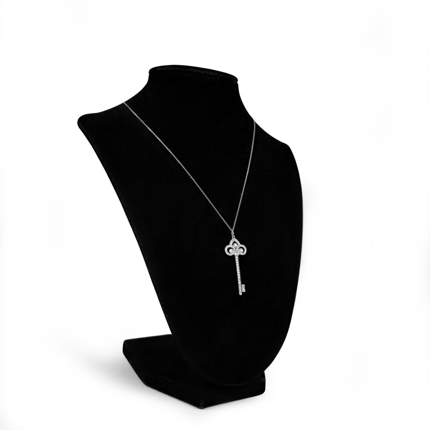 Tiffany & Co. Fleur de Lis Platinum Key Pendant Necklace