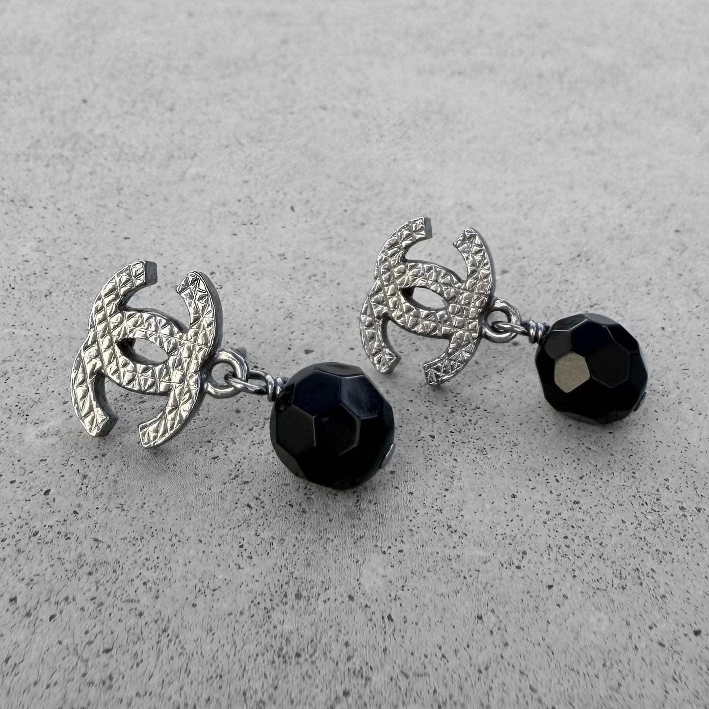 Chanel CC Black Bead Drop Earrings