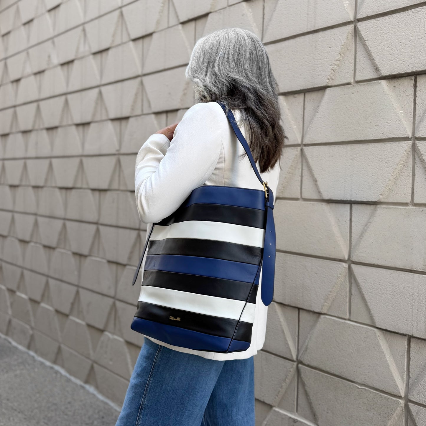 DVF Striped Bucket Bag