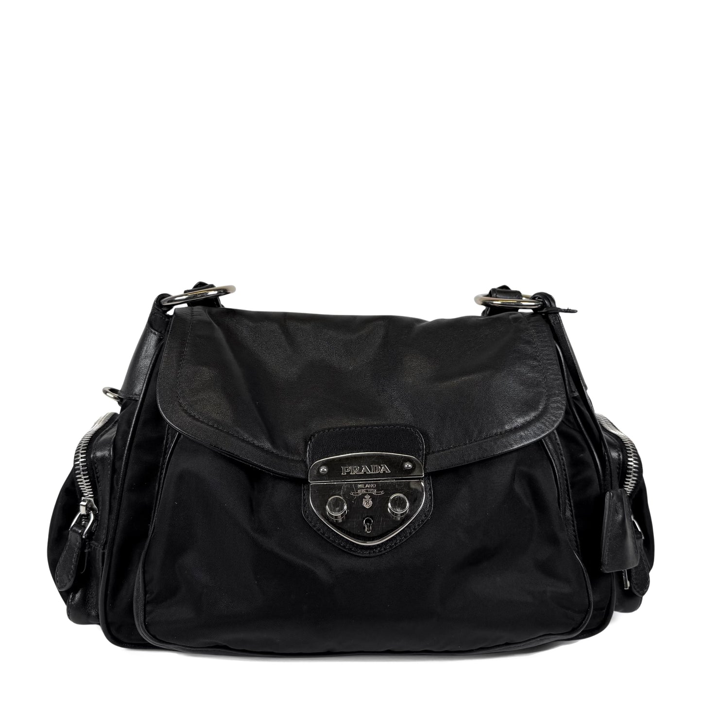 Prada Nylon Leather Pushlock Bag
