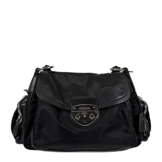 Prada Nylon Leather Pushlock Bag