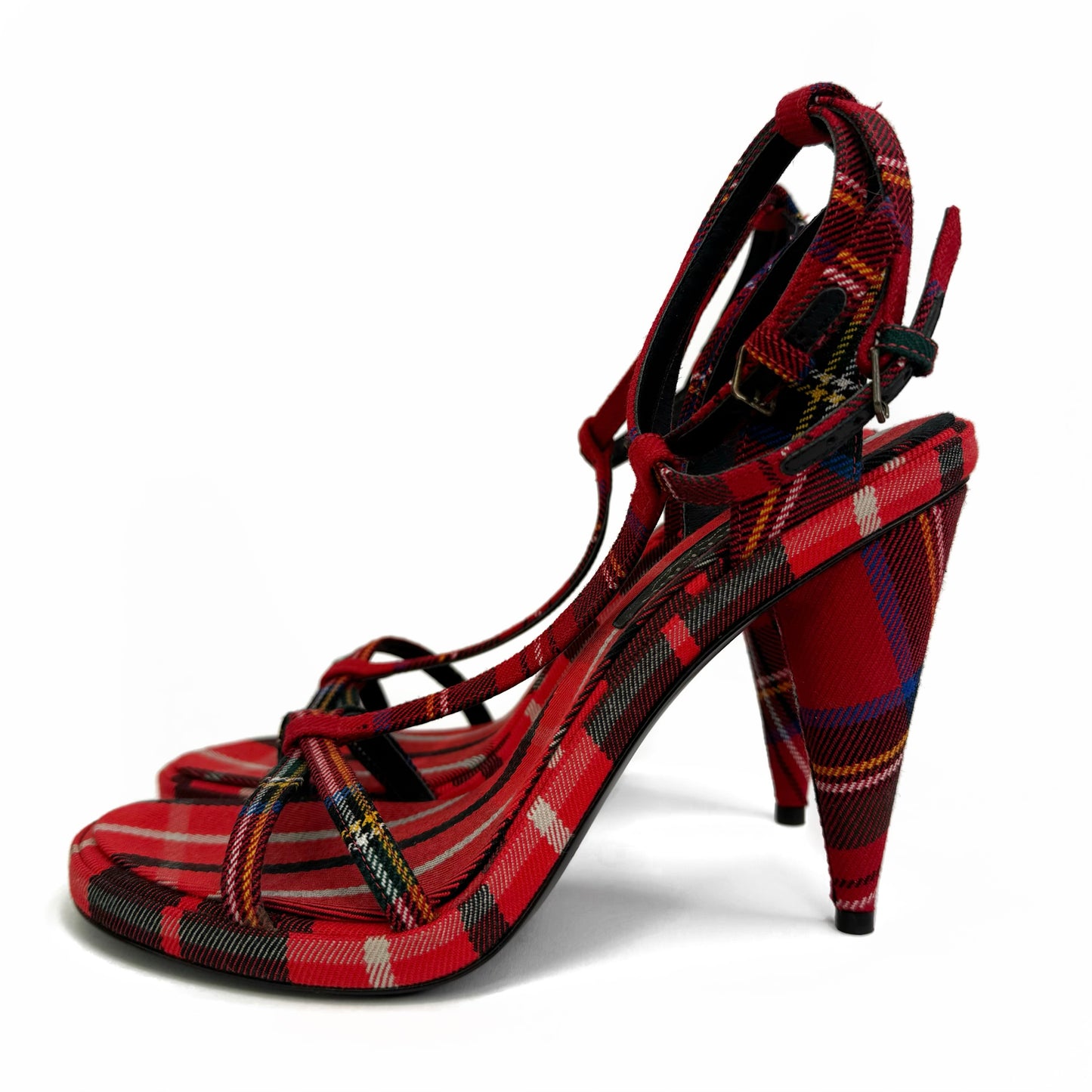 Burberry Checkered Canvas Ankle Strap Heels Sandals