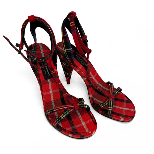 Burberry Checkered Canvas Ankle Strap Heels Sandals