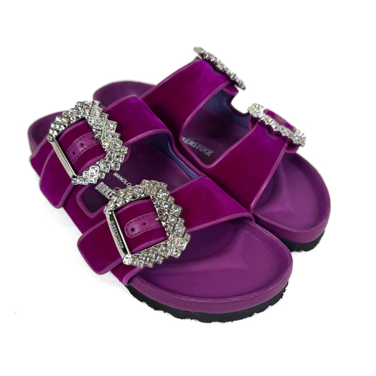 Manolo Blahnik x Birkenstock Velvet Crystal Embellished Arizona Slides