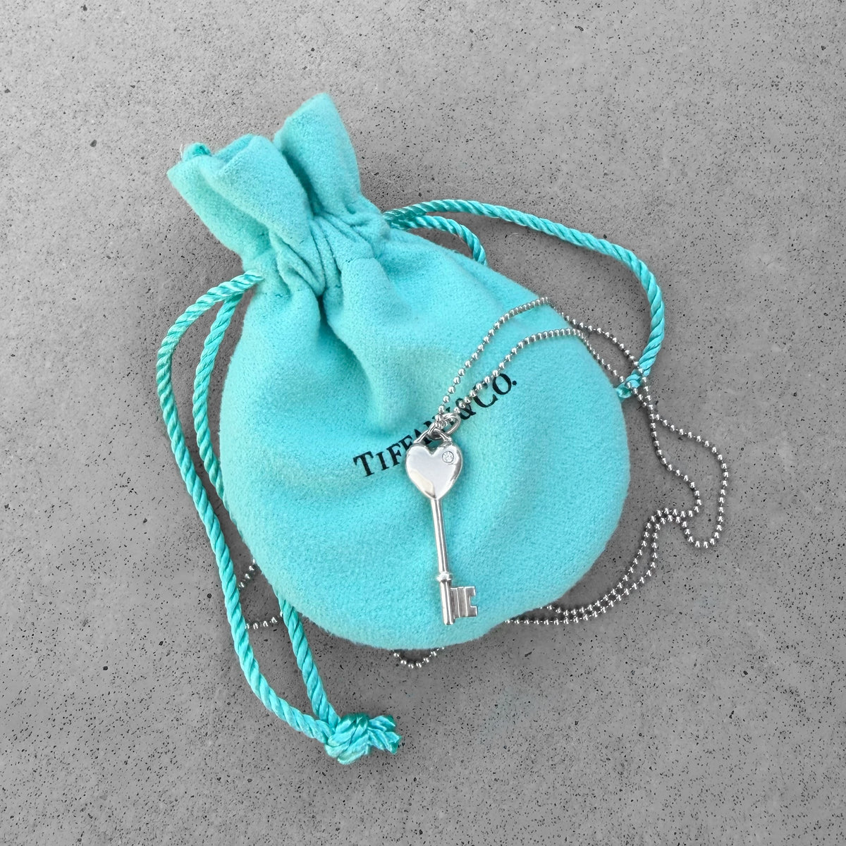 Tiffany & Co. Sterling Silver Heart Key Pendant Necklace