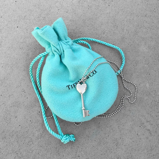 Tiffany & Co. Sterling Silver Heart Key Pendant Necklace