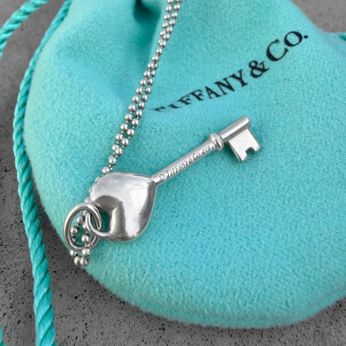 Tiffany & Co. Sterling Silver Heart Key Pendant Necklace