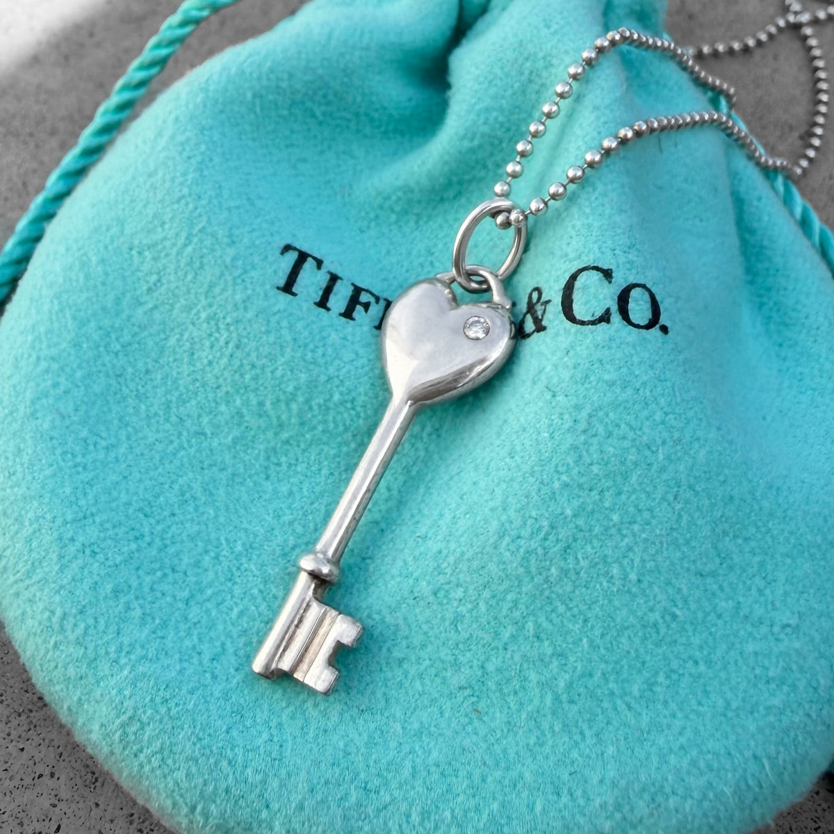 Tiffany & Co. Sterling Silver Heart Key Pendant Necklace