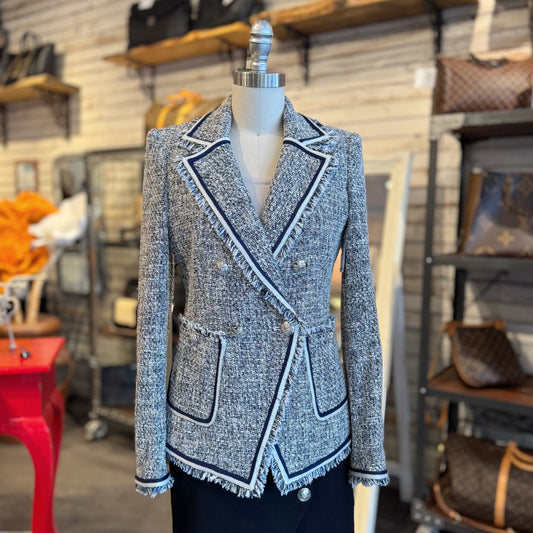 Veronica Beard Tweed Fringed Edge Blazer