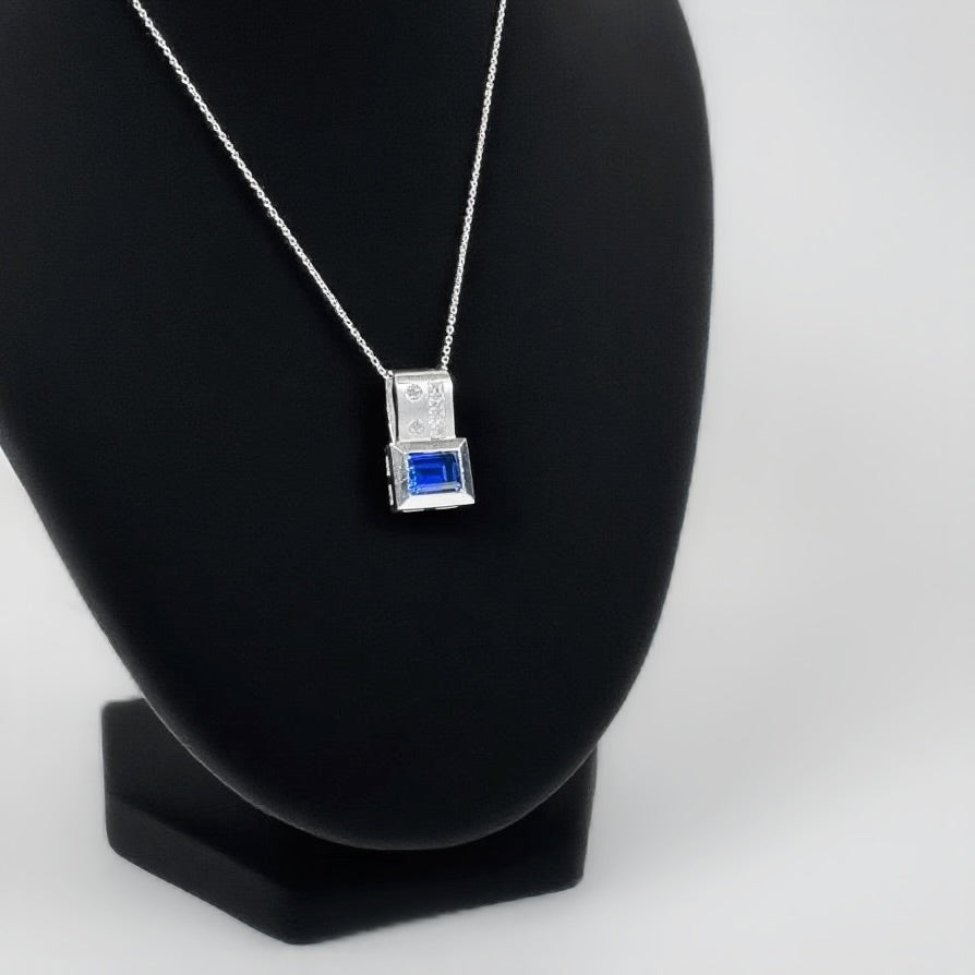 Blue Cubic Zirconia White Gold Necklace