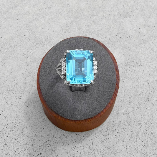 Platinum Blue Topaz & Diamonds Ring