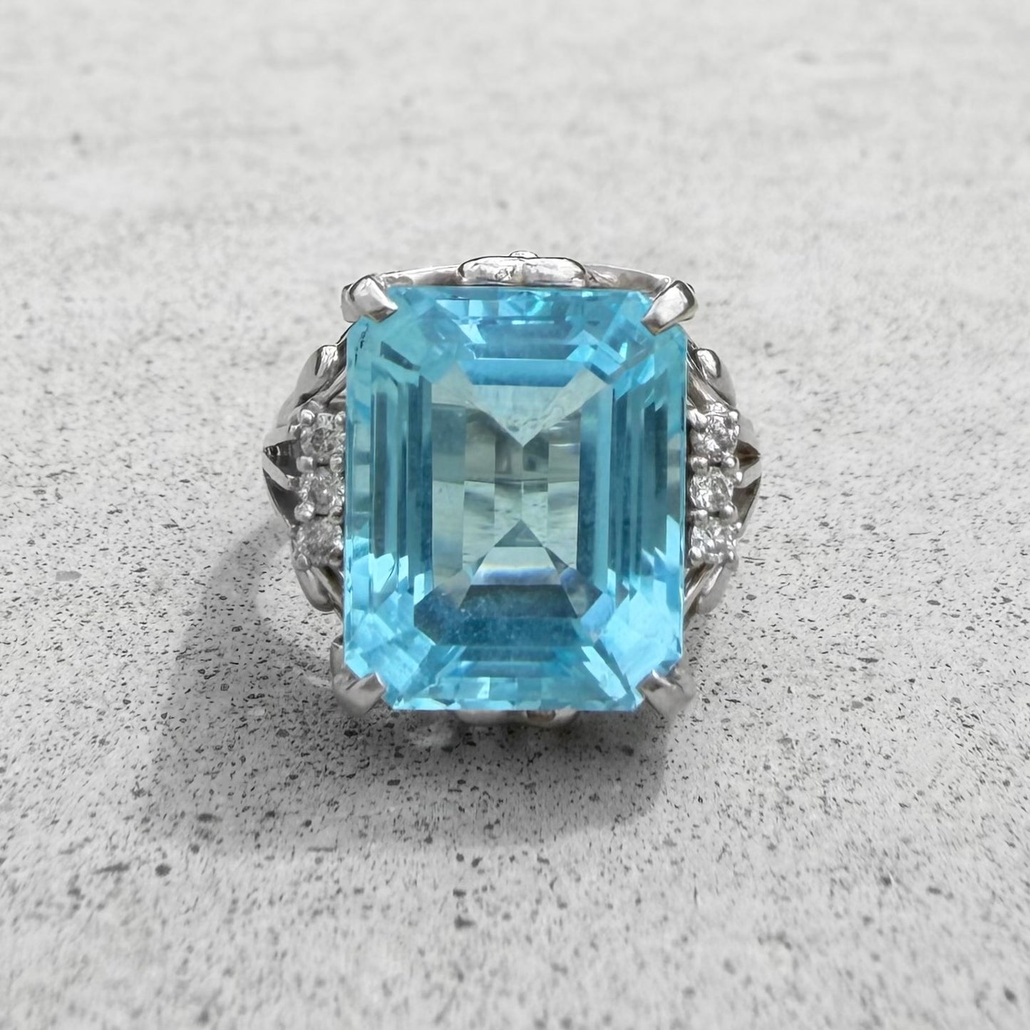 Platinum Blue Topaz & Diamonds Ring