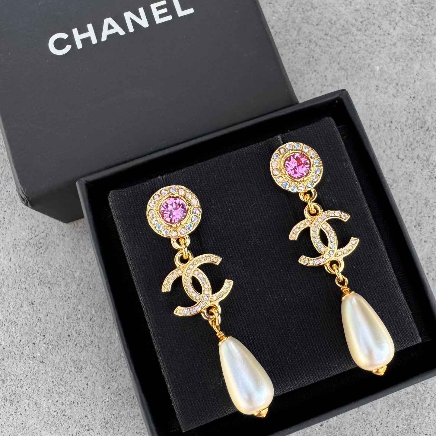 Chanel Pearl Crystal Drop Earrings