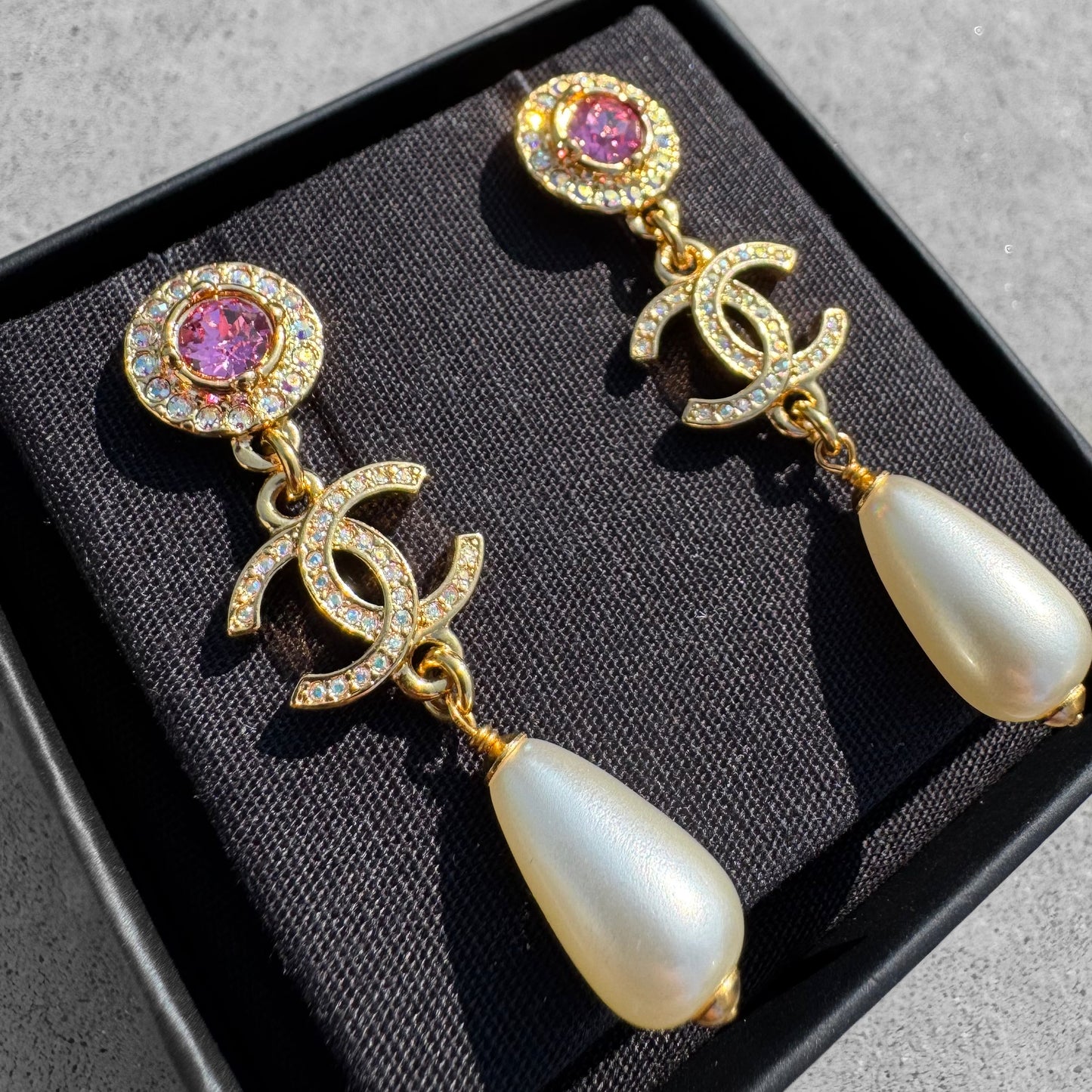 Chanel Pearl Crystal Drop Earrings