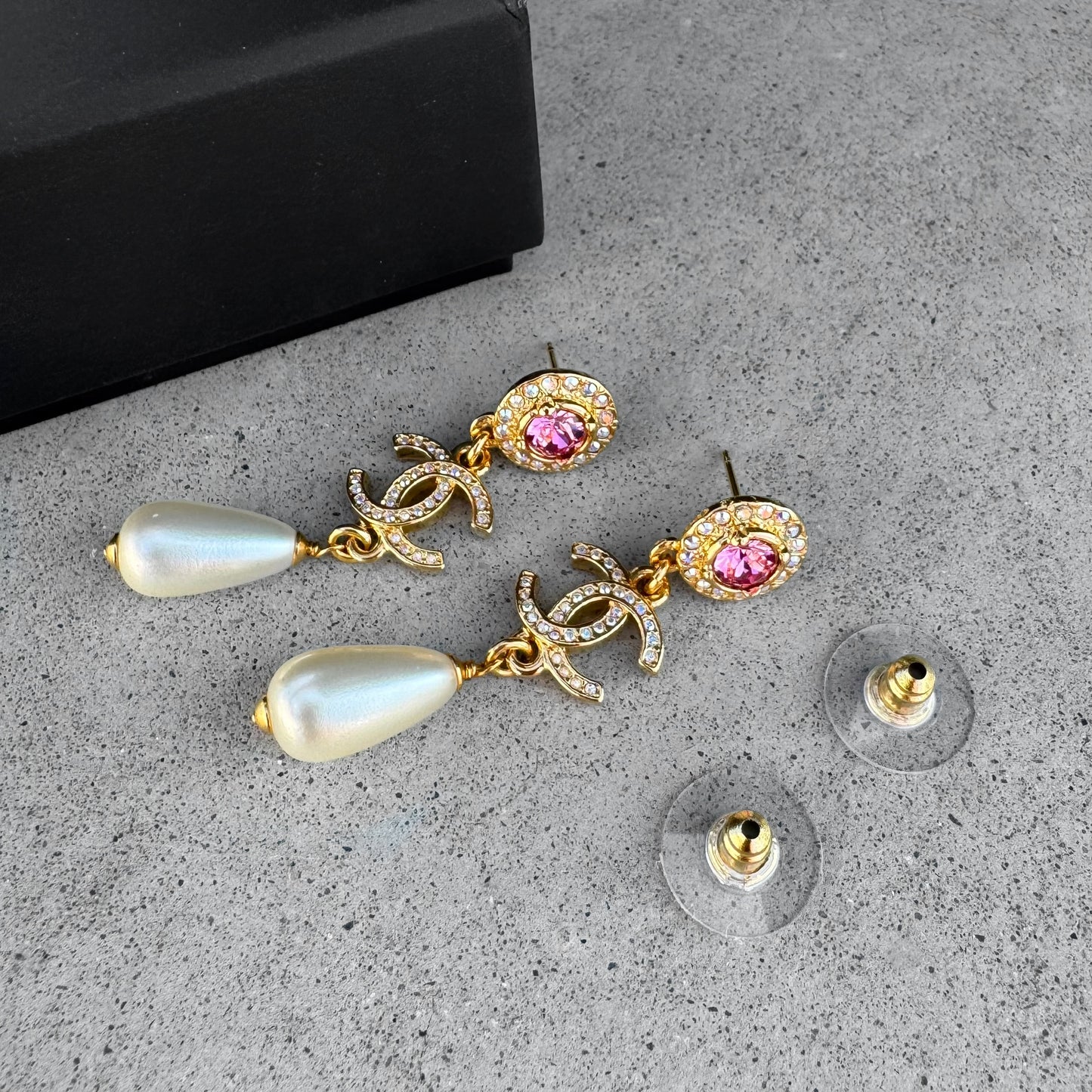 Chanel Pearl Crystal Drop Earrings