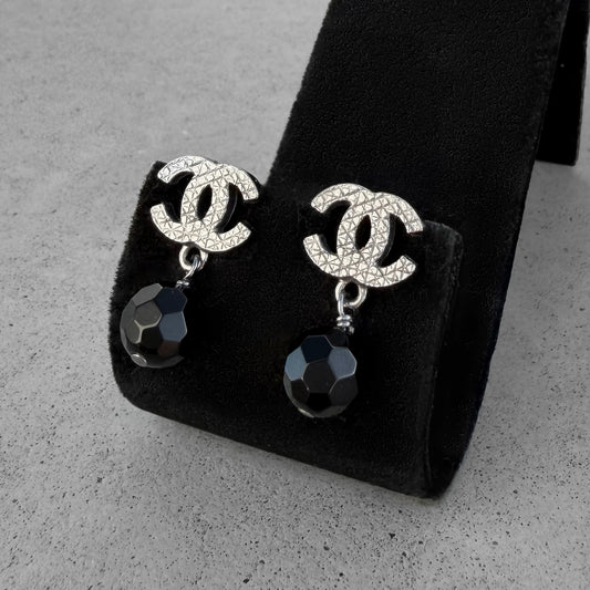 Chanel CC Black Bead Drop Earrings